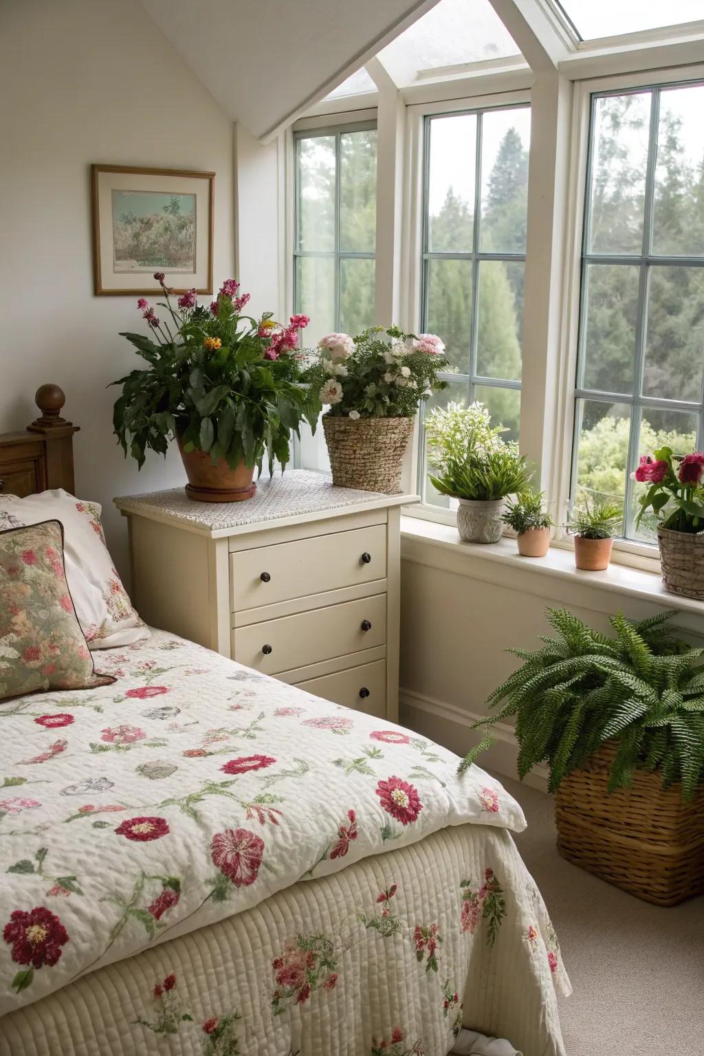 Greenery brings life and vibrancy to the room.