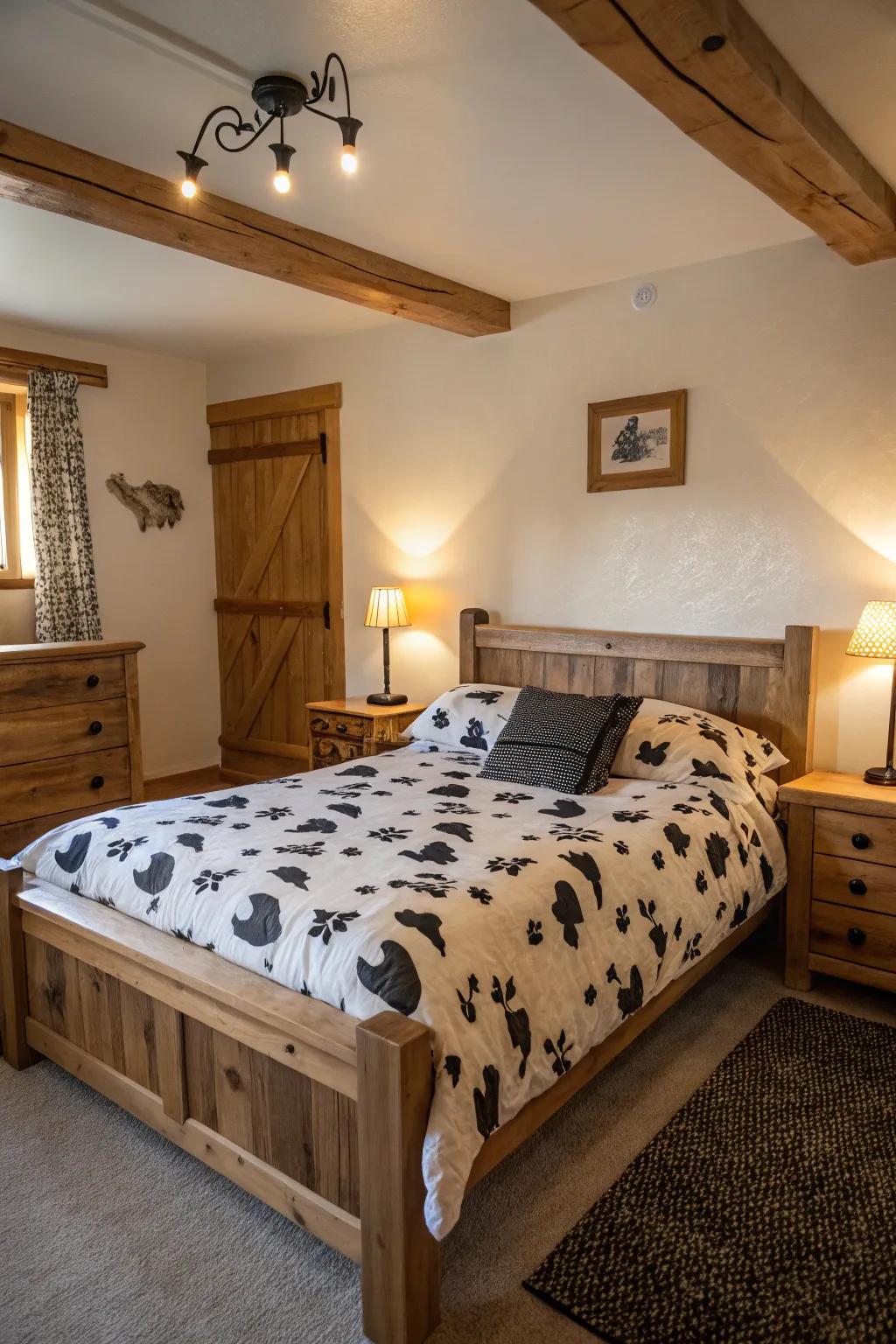 A wild animal pattern quilt adds warmth and style to any bedroom setting.