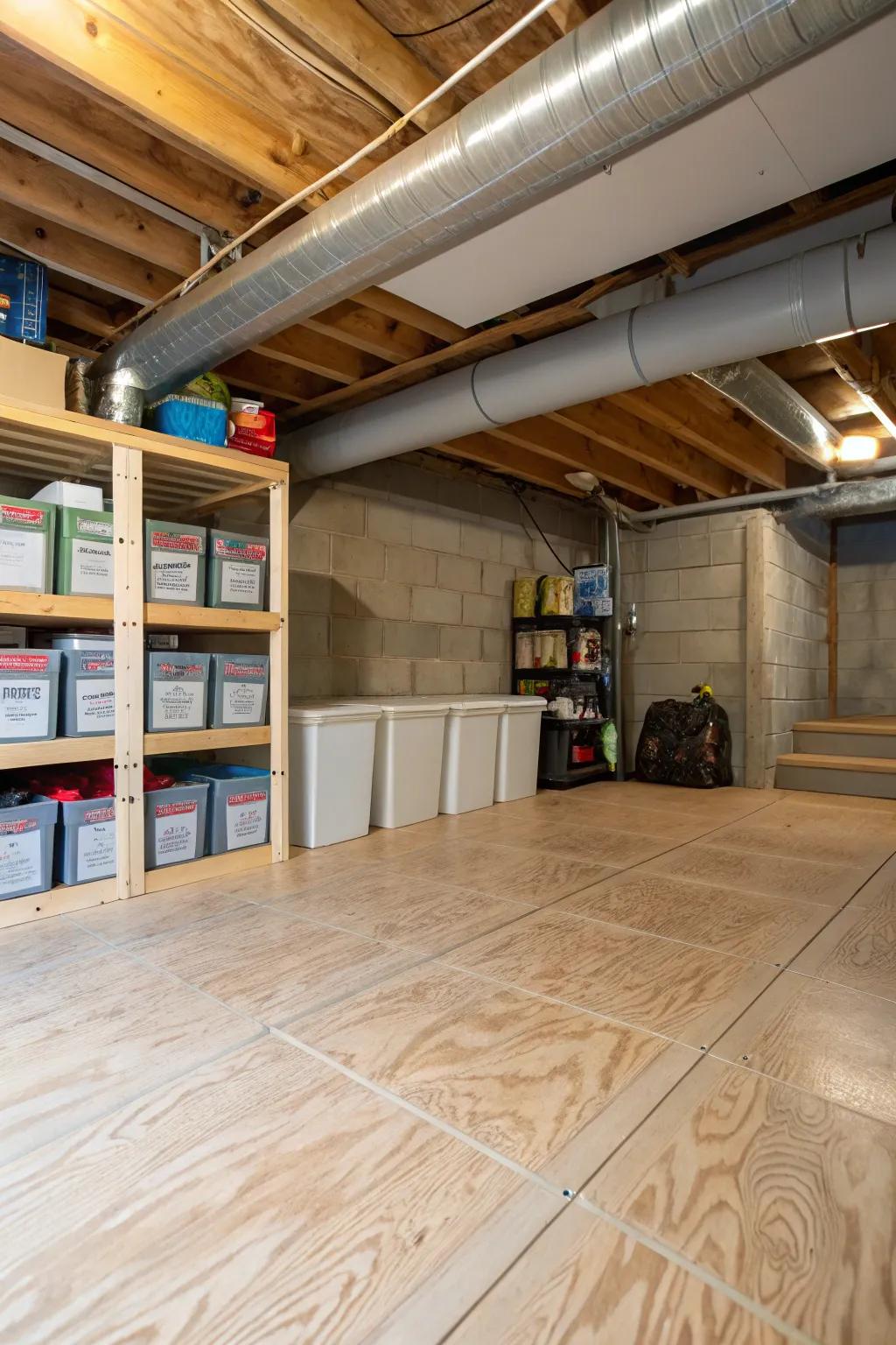 Suitable flooring keeps your storage area tidy and items dry.