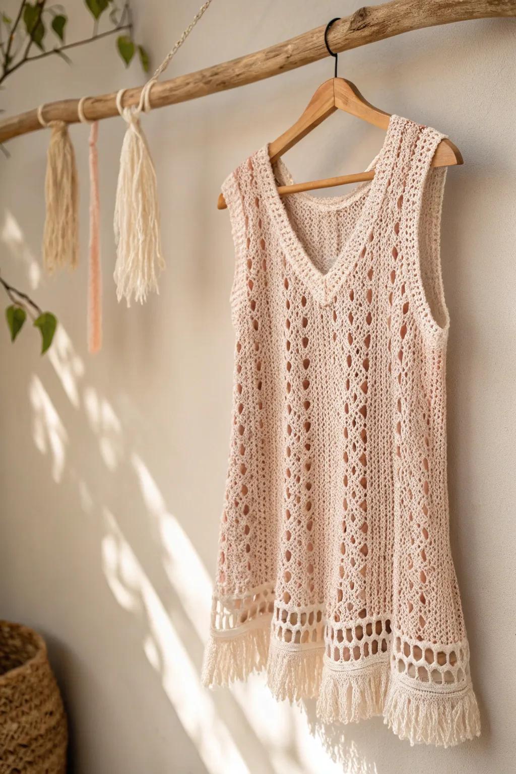 Effortless sophistication: Uncover the artistry of crochet through this unpretentious yet breathtaking tunic.