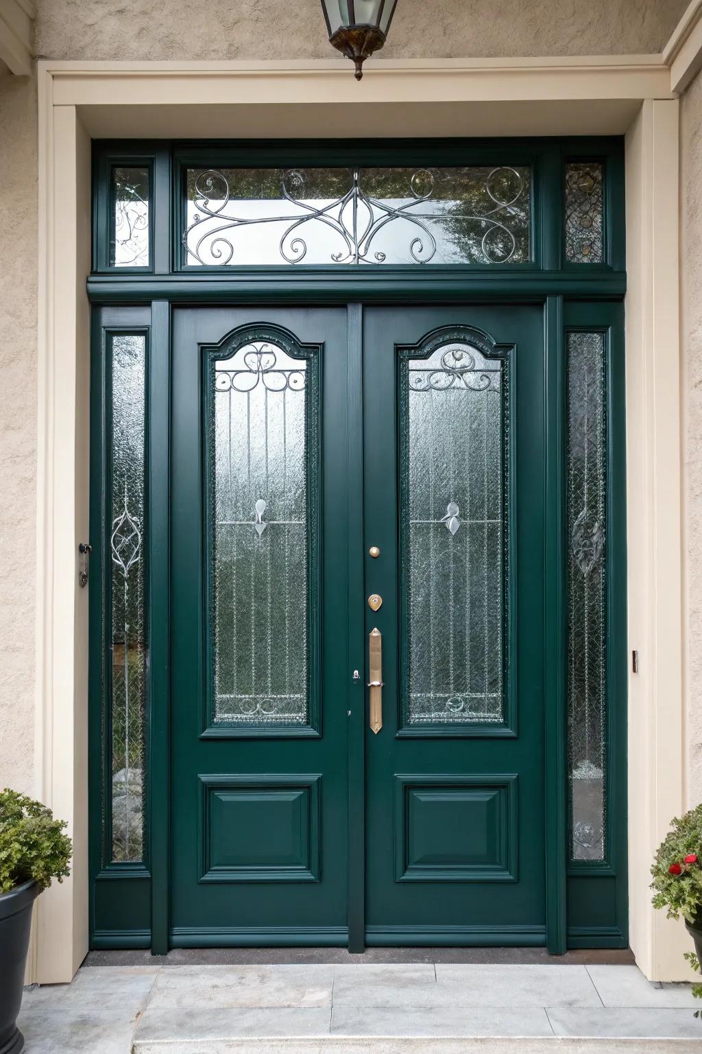 Glass panes add elegance and permit natural light to brighten the entry.