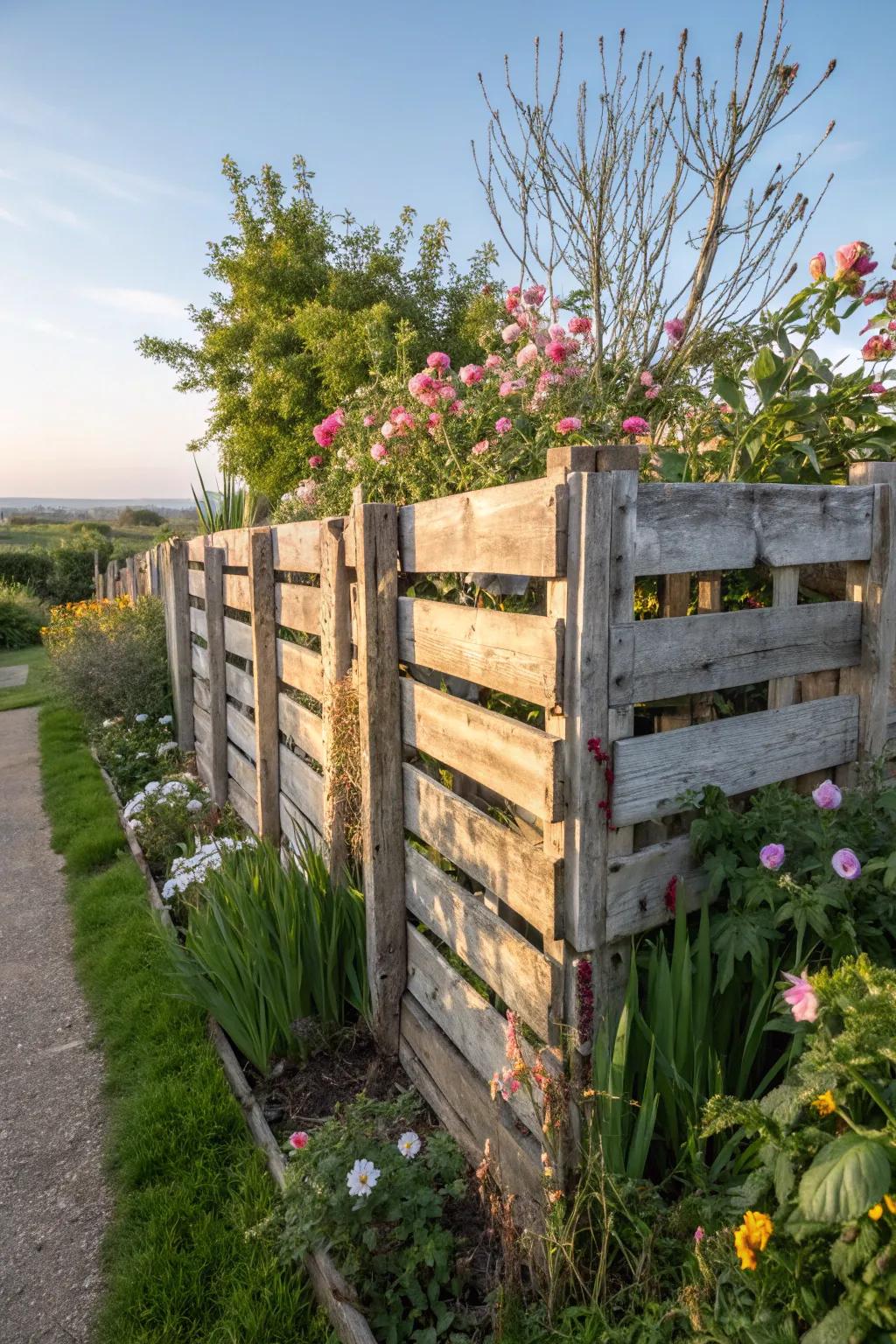 Recycling materials presents a sustainable and artistic fence solution.