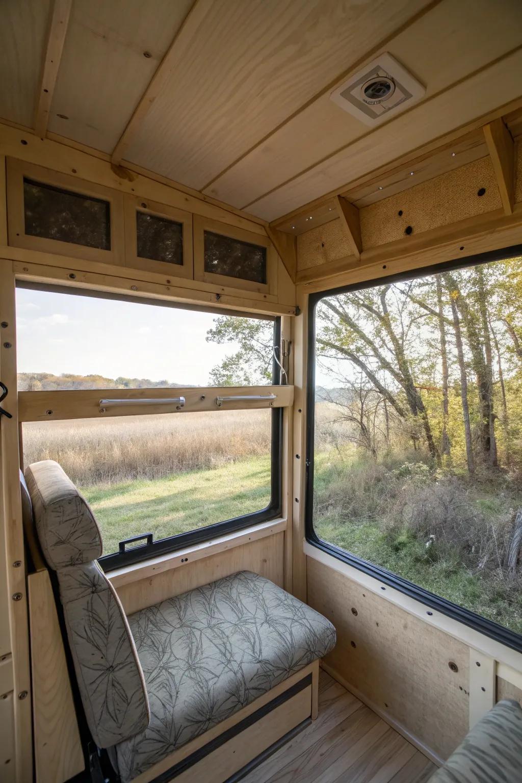 Sliding windows allow for quiet and easy access to the outdoors.