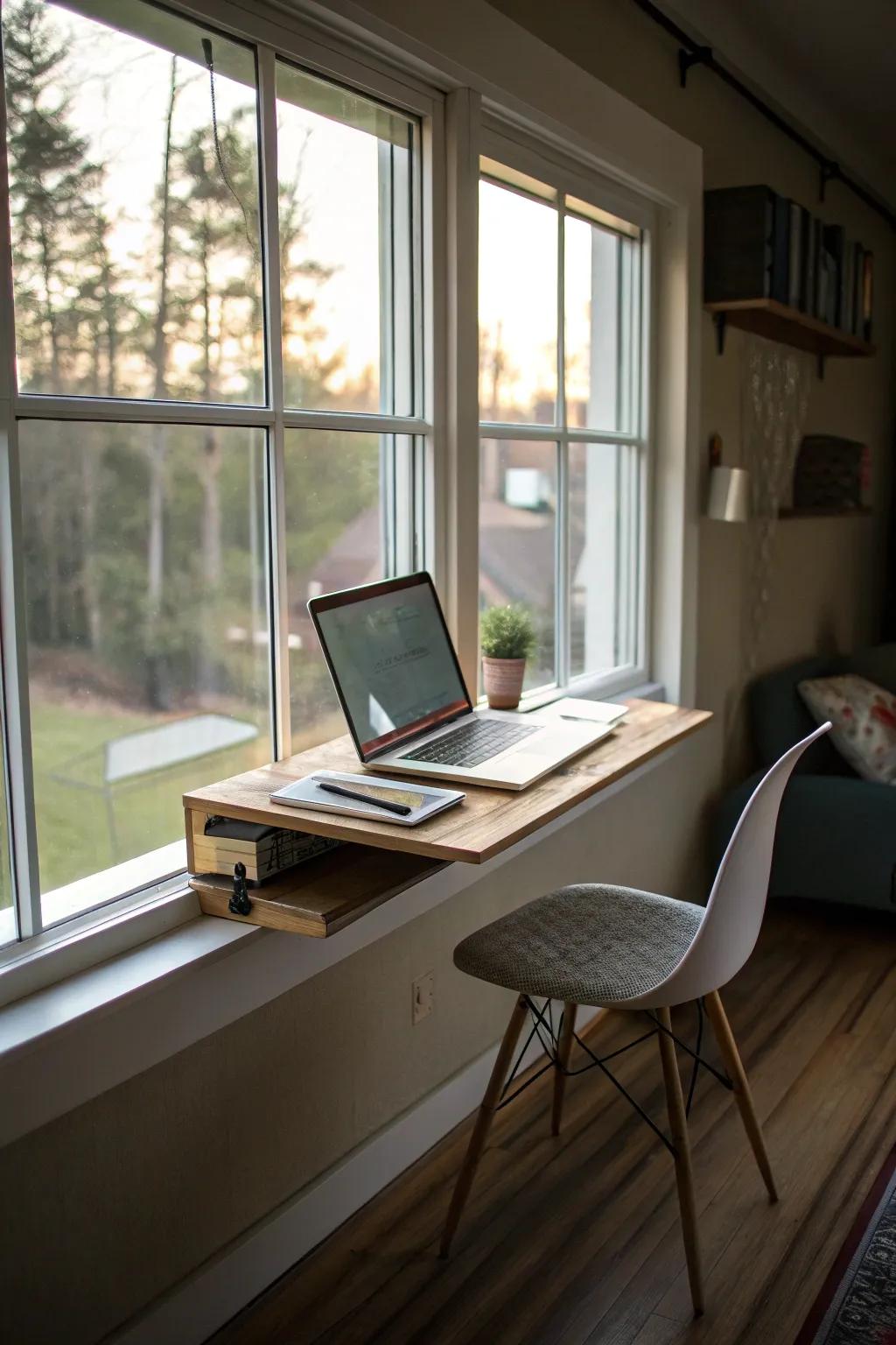 A cantilever desk maximizes space in a small area.