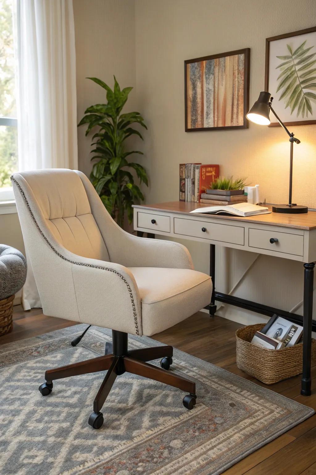 Comfort-focused seating is crucial for a productive home office setup.