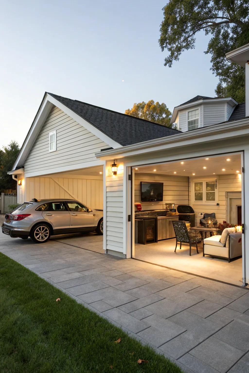 A garage doubling as an entertainment haven.