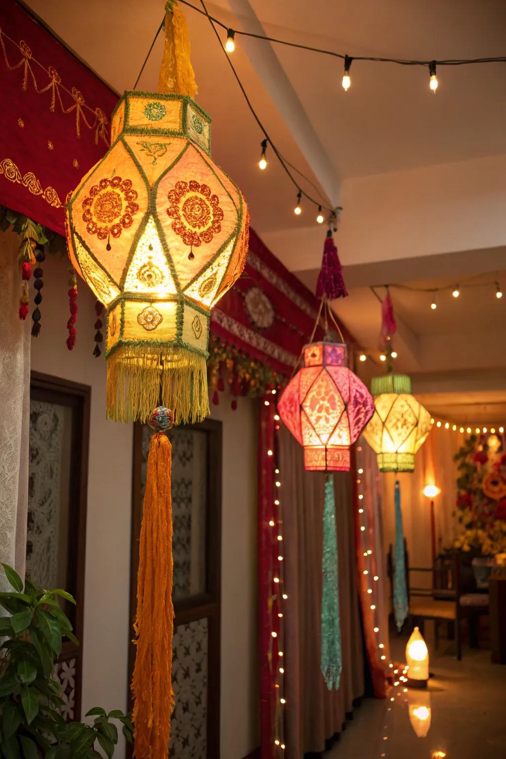 Lanterns append a charming and cozy glow.