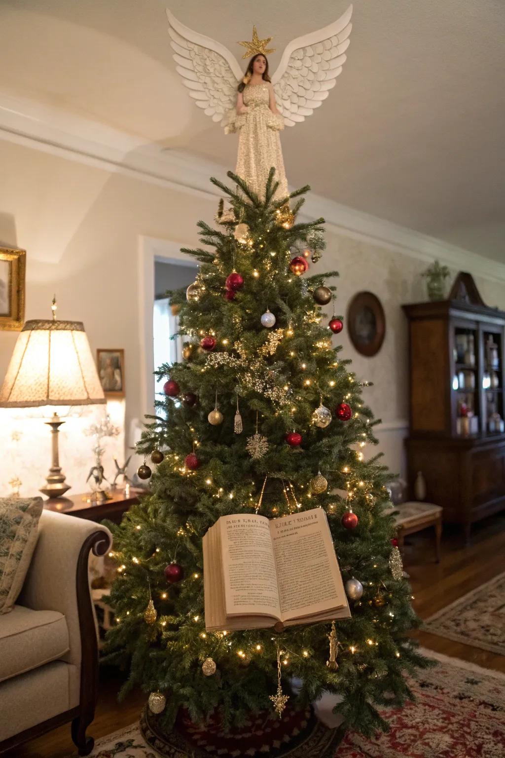 Nostalgic elegance with a manuscript folio celestial being.