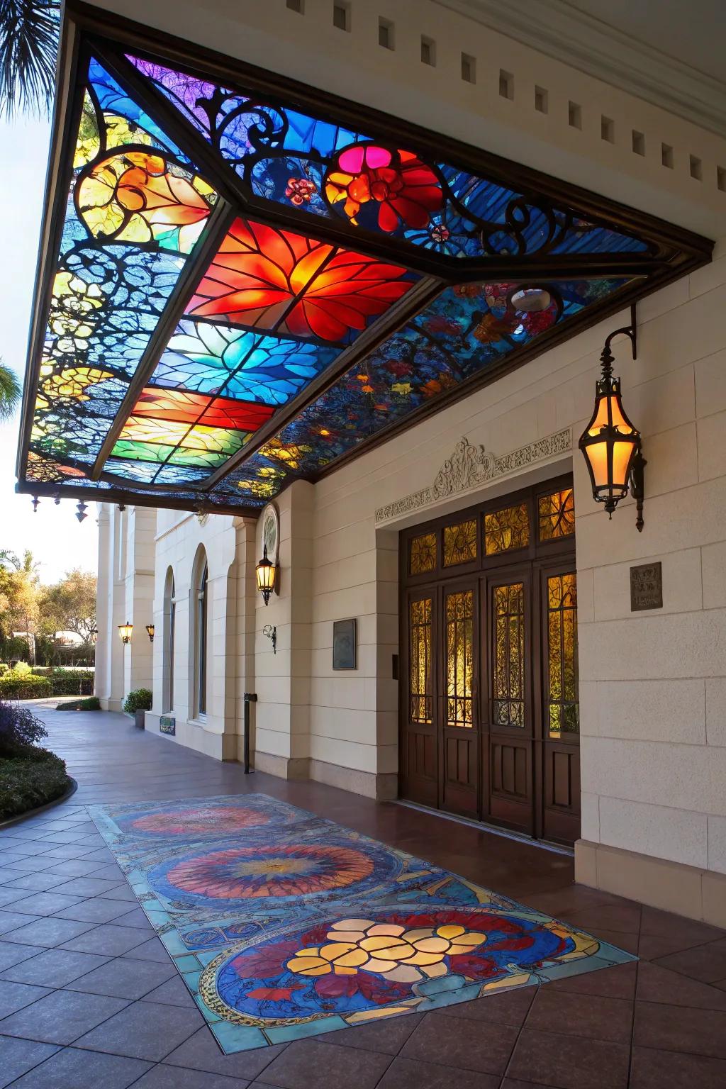 A stained glass canopy that creates a kaleidoscope of colors.