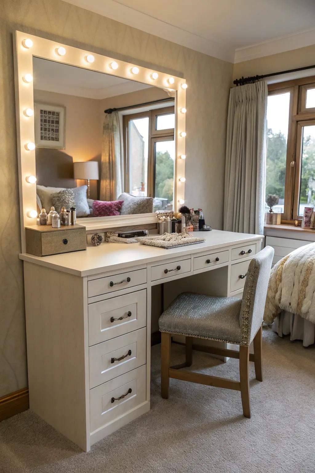 Craft a customized space with a custom-built dressing table.