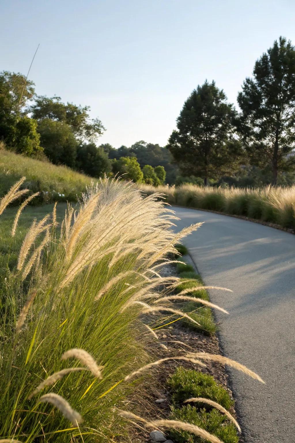 Ornamental verdure imparts motion and delicacy to the berm.