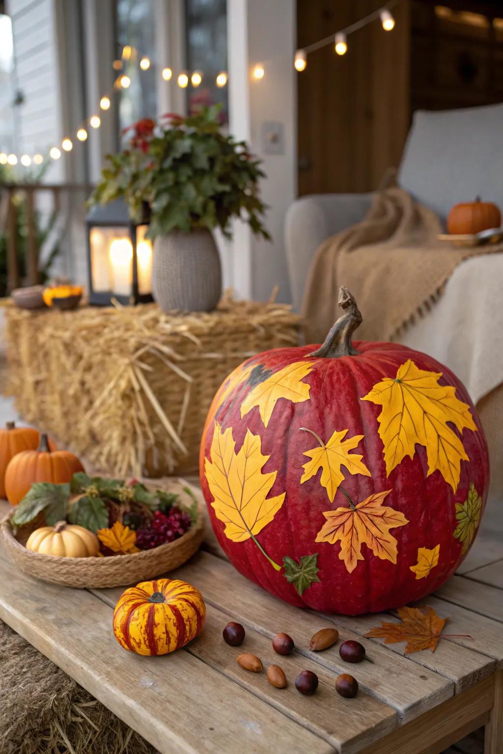 Nature-inspired foliage designs imbue the warmth of autumn to your Halloween pumpkins.