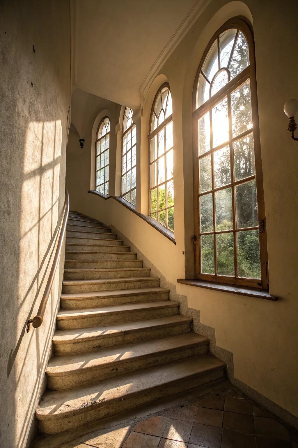 Natural light enhances the openness of stairwells.