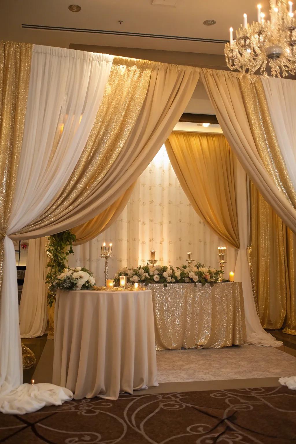 Luxurious drapery enhances the venue with added elegance.