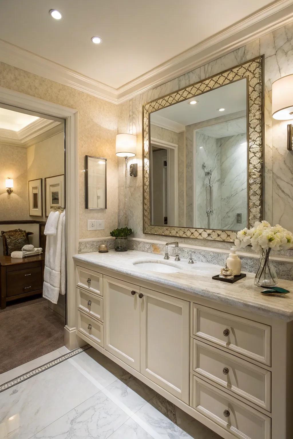 A vanity area adds an extra layer of luxury and functionality.