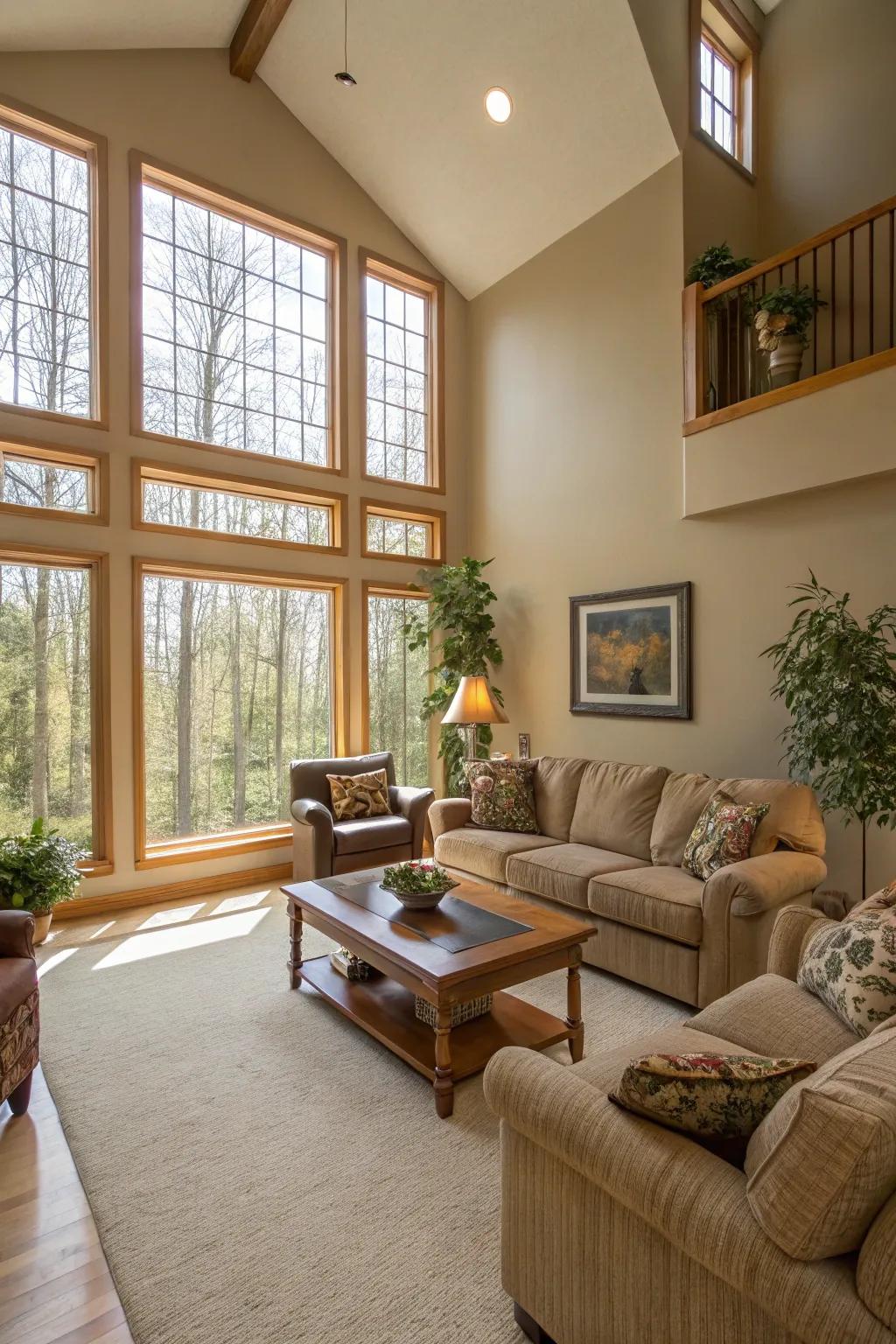 An open layout enhances the airy feel of this European-inspired living room.