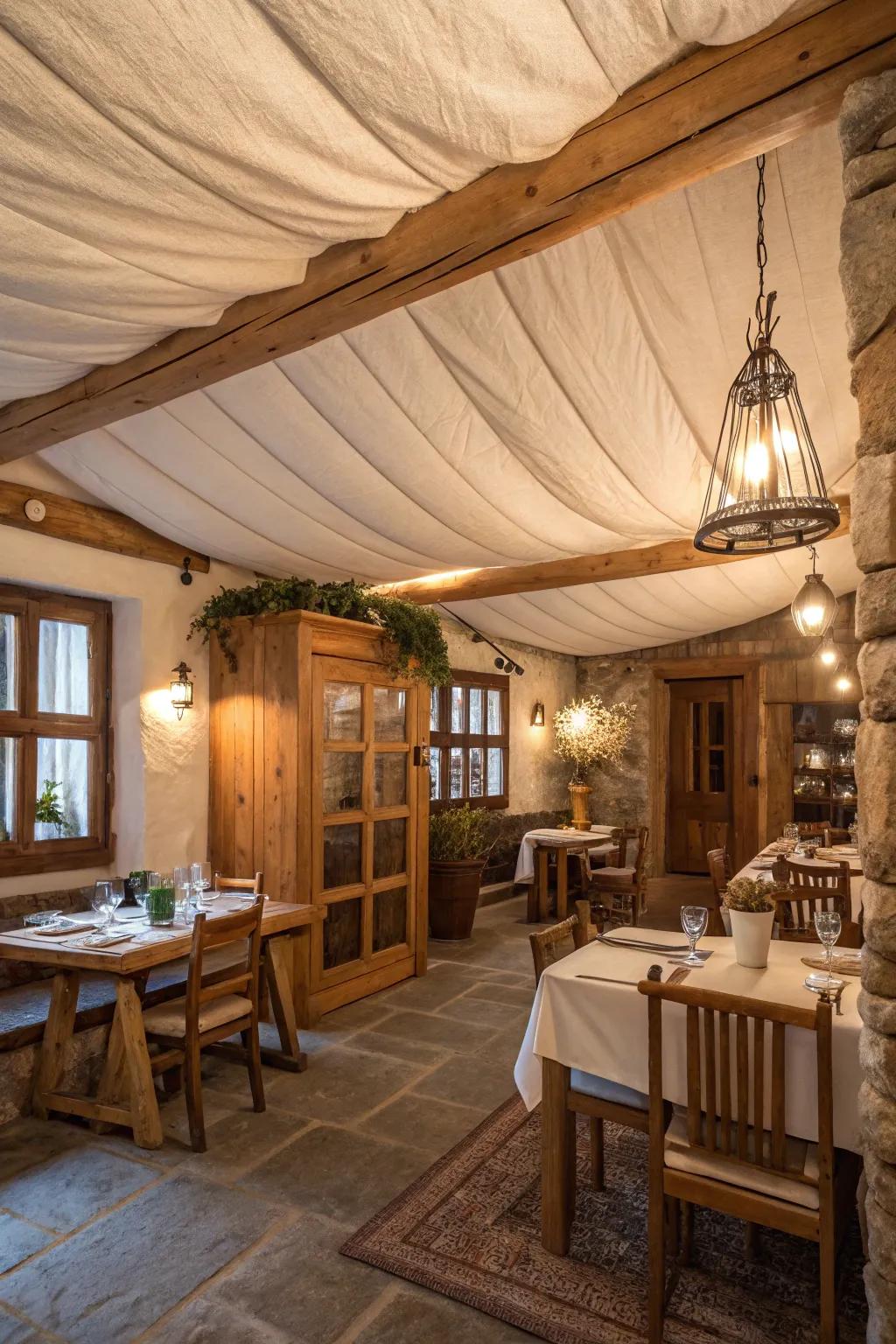 Fashion a provincial escape using natural textile ceilings.