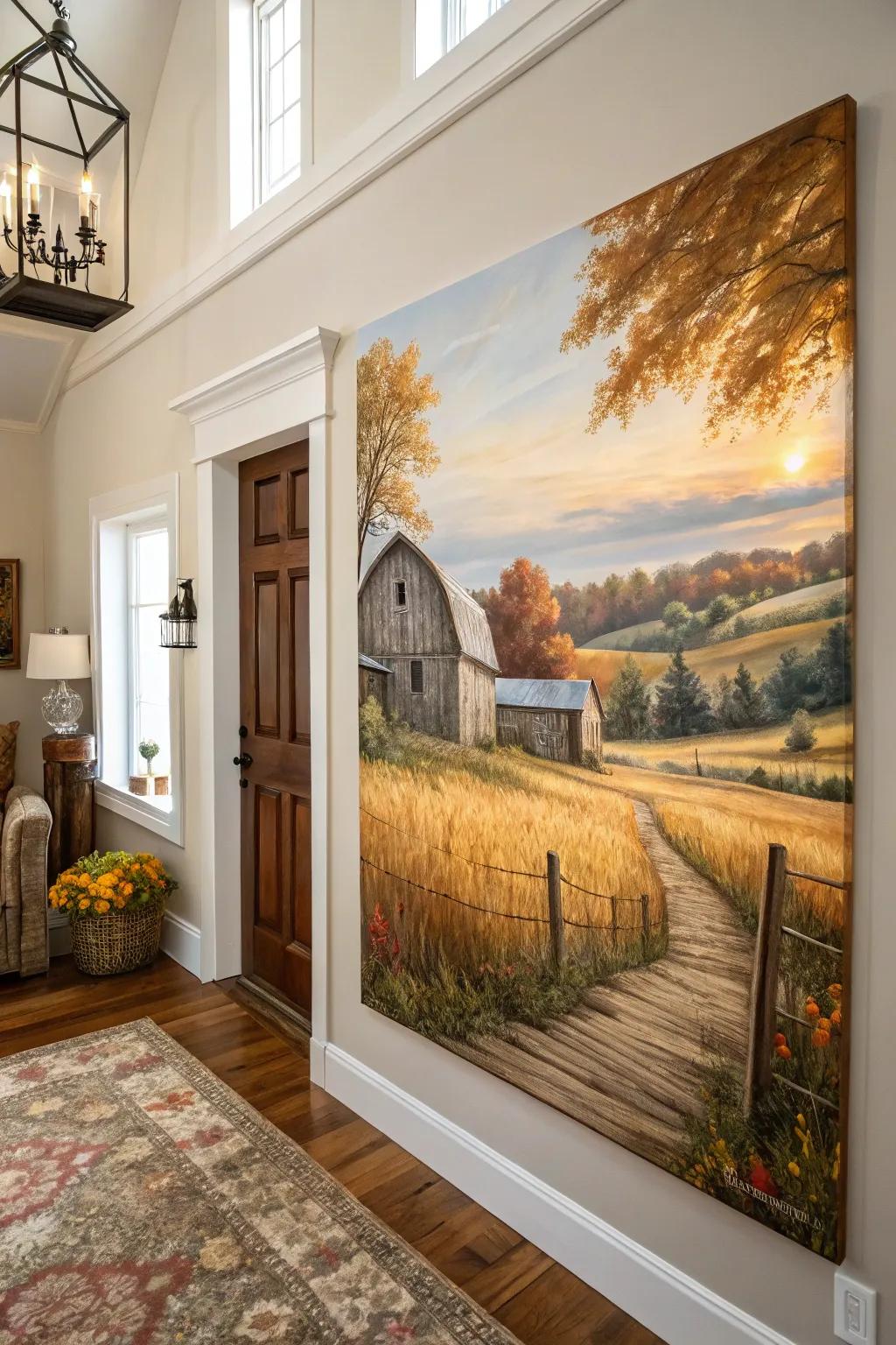 A quaint harvest composition establishes a welcoming autumnal atmosphere.