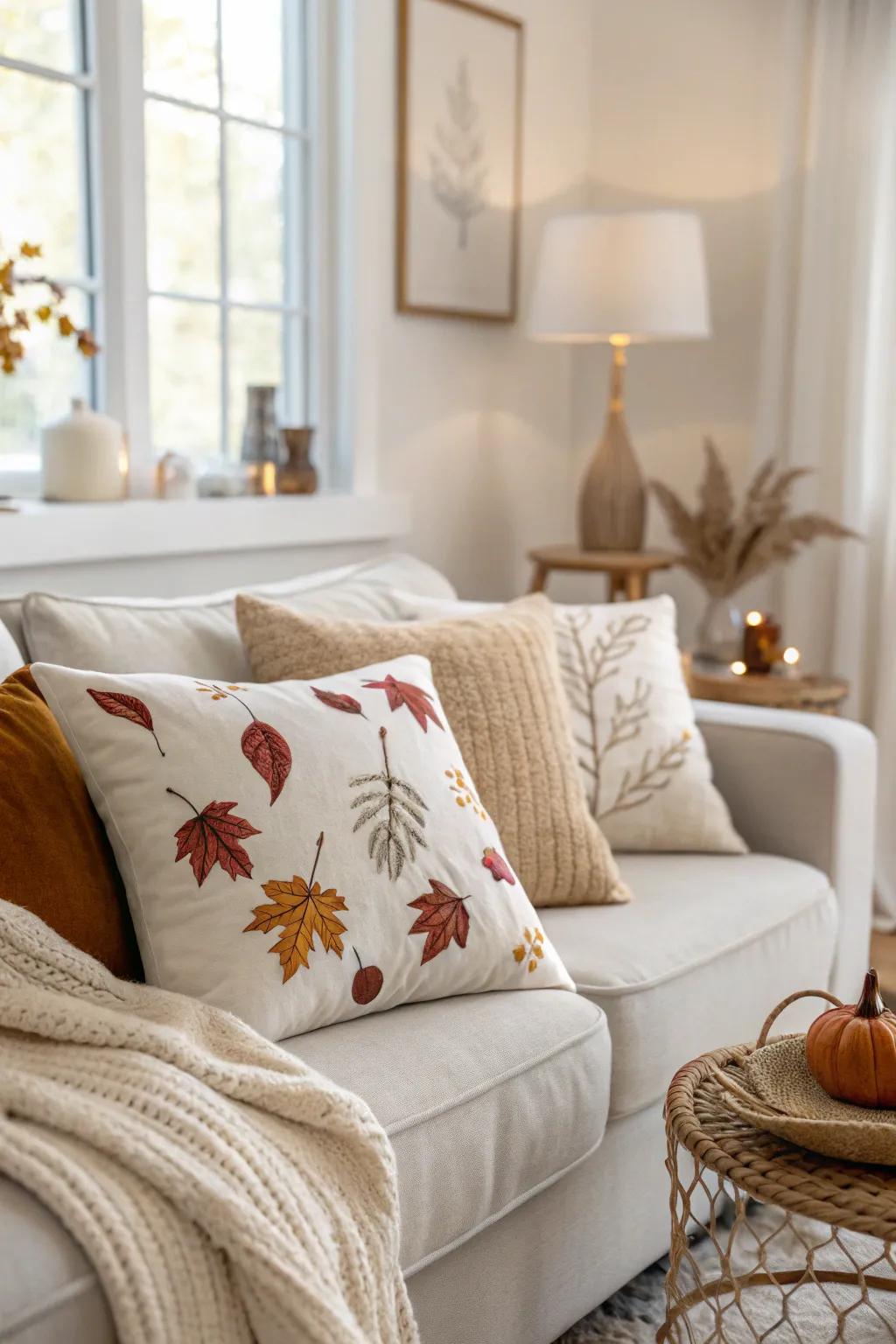 Subdued cushions with seasonal accents deliver understated refinement.