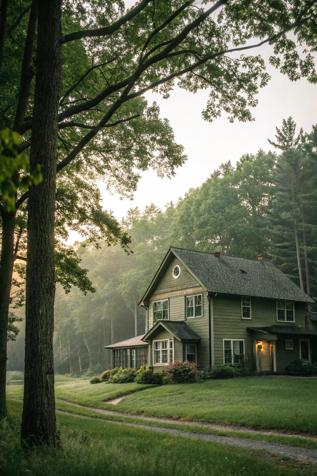 Subdued olive green beautifully enhances the natural panorama.