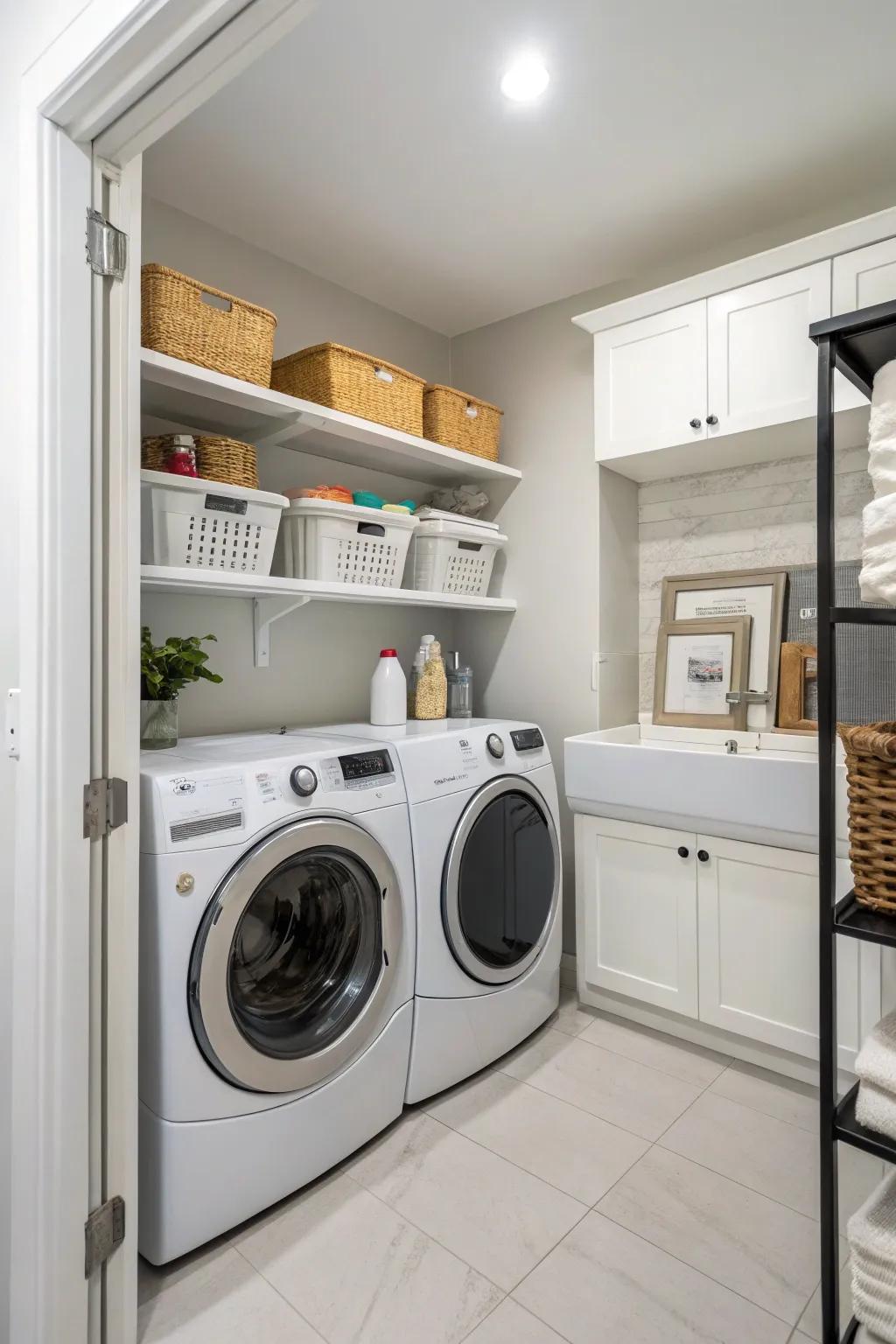 A practical layout with side-by-side appliances enhances efficiency in this laundry area.