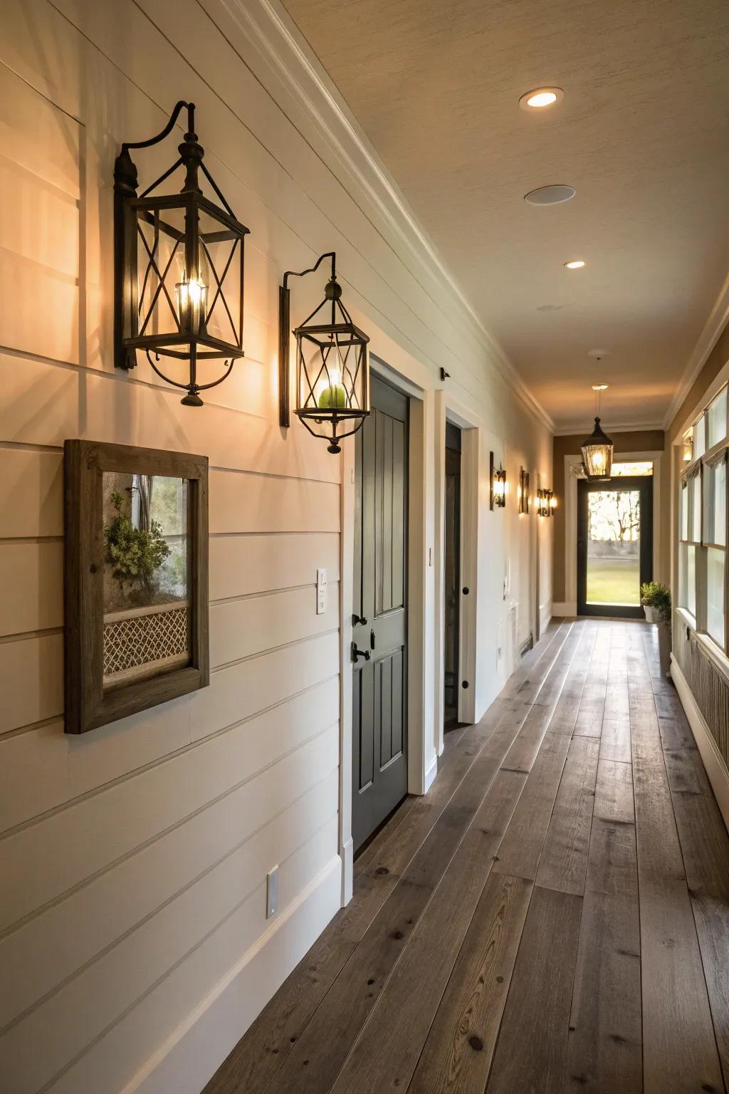 Barn-style sconces offer charming and subtle lighting.