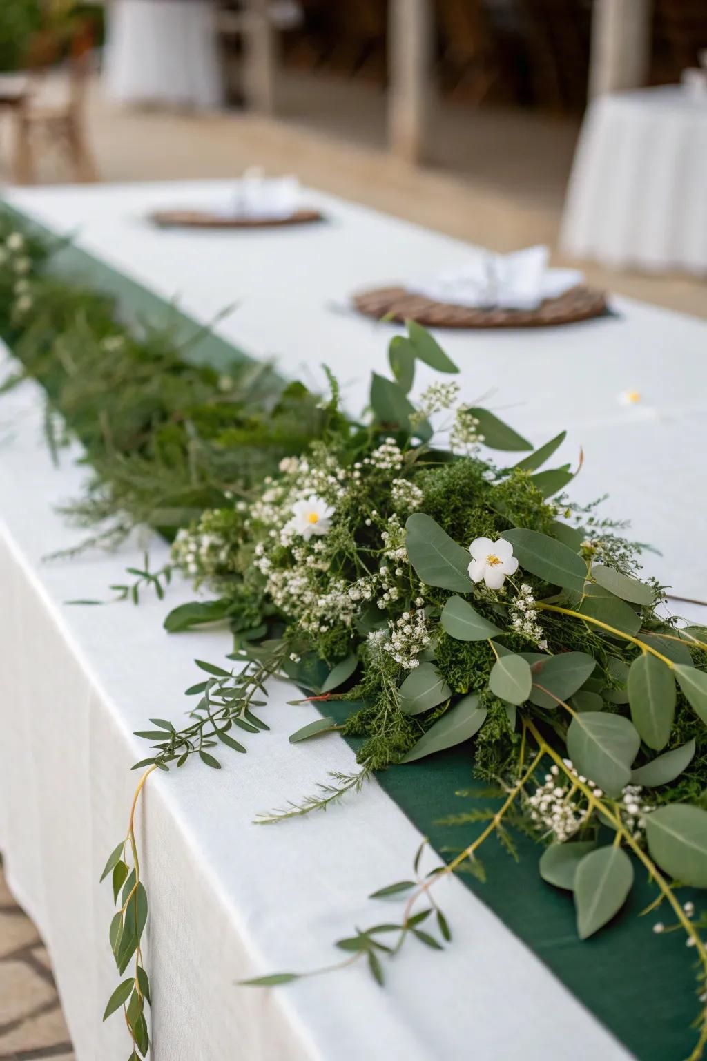 Verdure contributes a refreshing nuance to the table adornment.