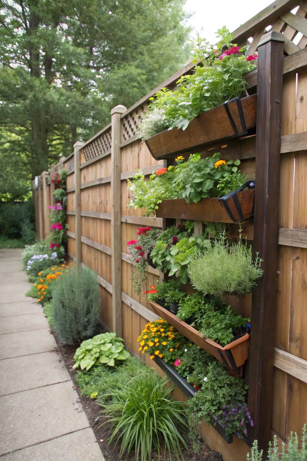 Construct a living wall by means of a vertical garden fence.