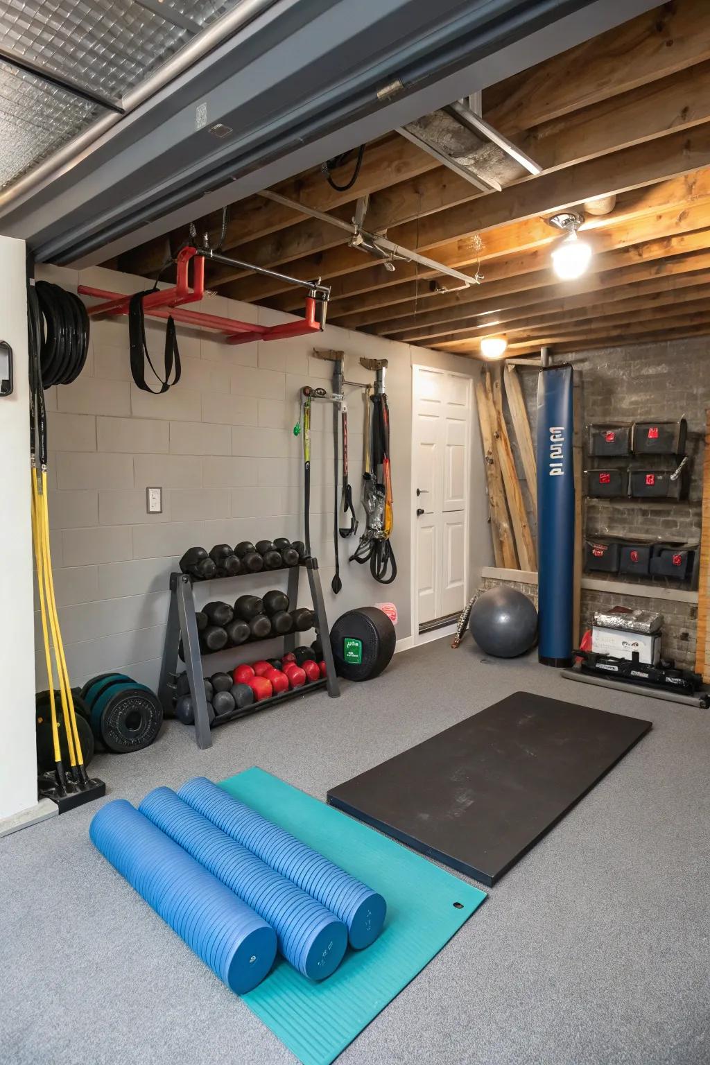 Maintain fitness with a concealed home gym in your crawl space.