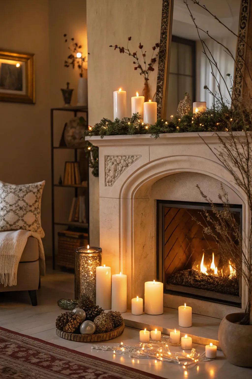 Transform an unused fireplace using ornamental lights.