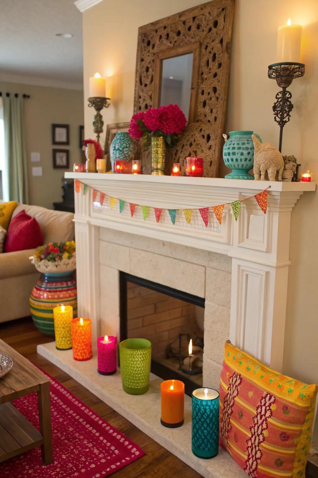 Chromatic highlights infusing vitality and vibrancy into the mantel.