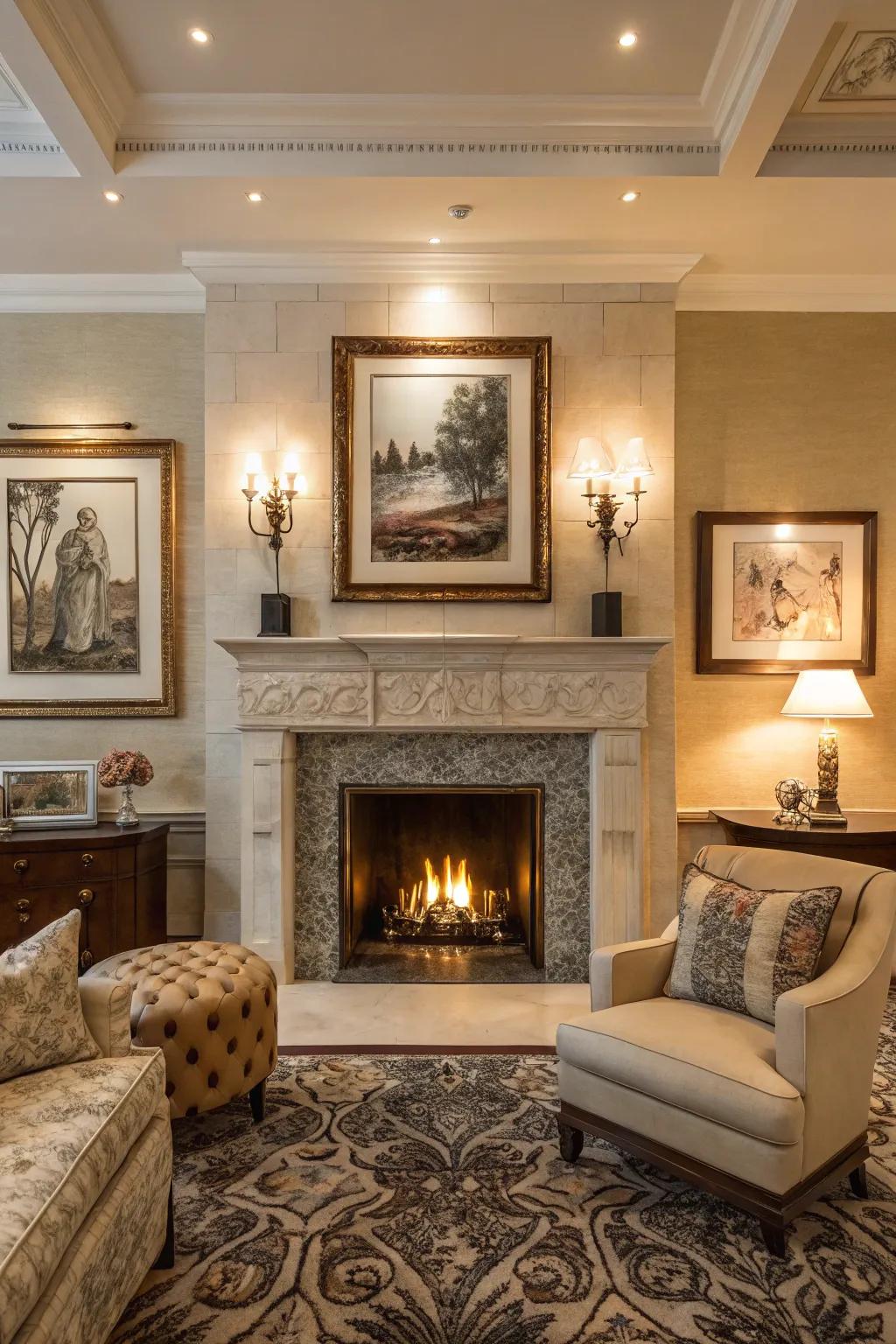 Artwork frames your fireplace and enhances its visual appeal.