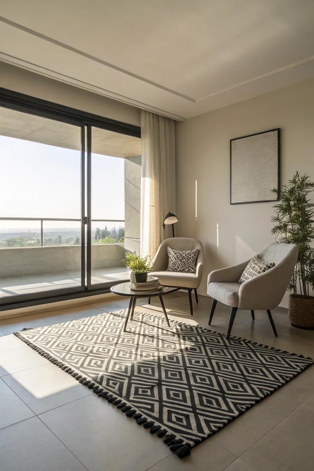 Monochrome floor coverings are impeccable for an enduring, elegant aesthetic.