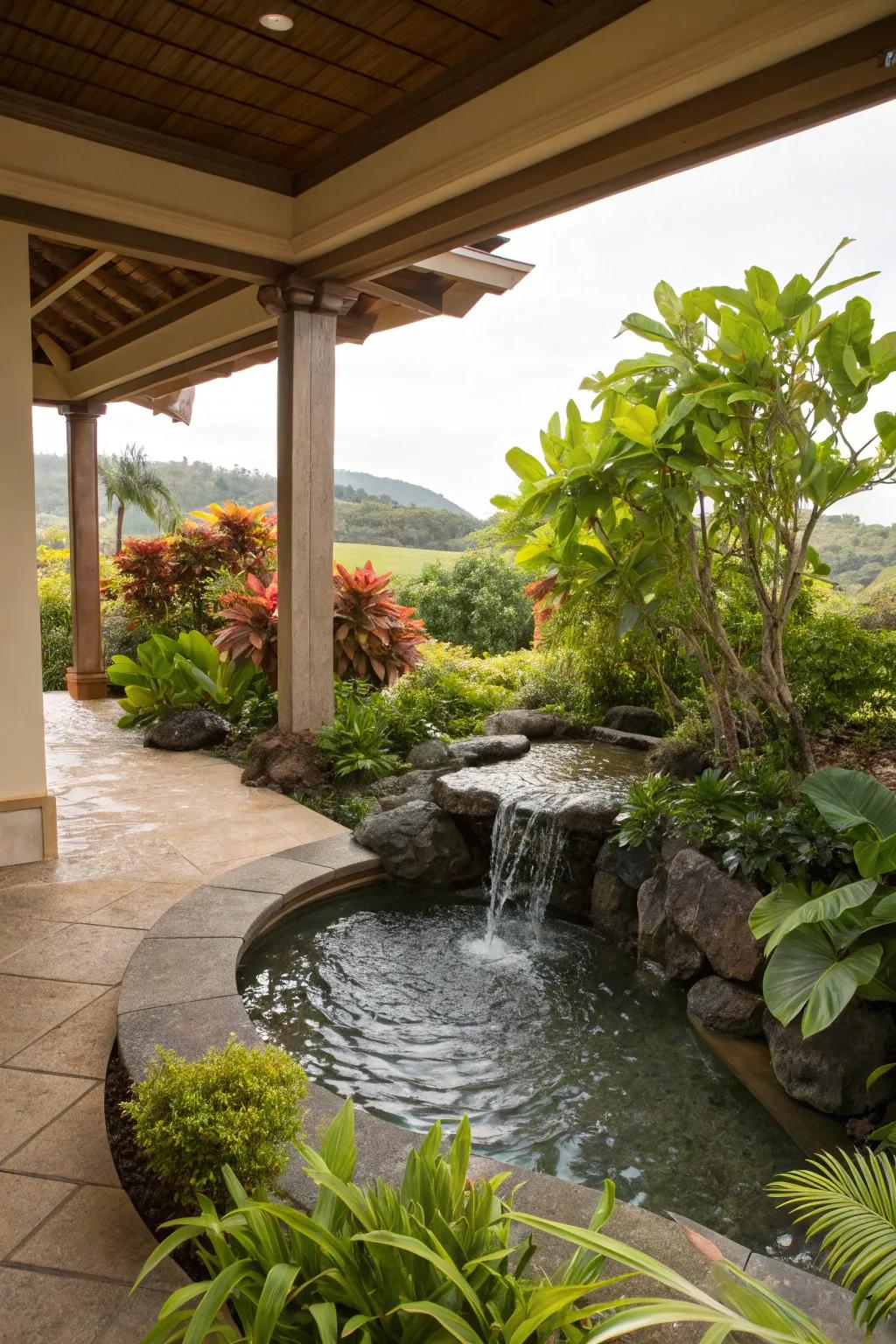 Elevate your lanai with the captivating presence of a delicate water element.