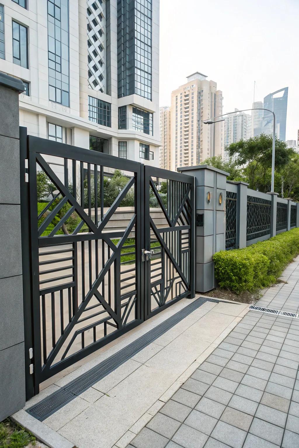 Geometric designs bestow a contemporary panache upon your entrance.