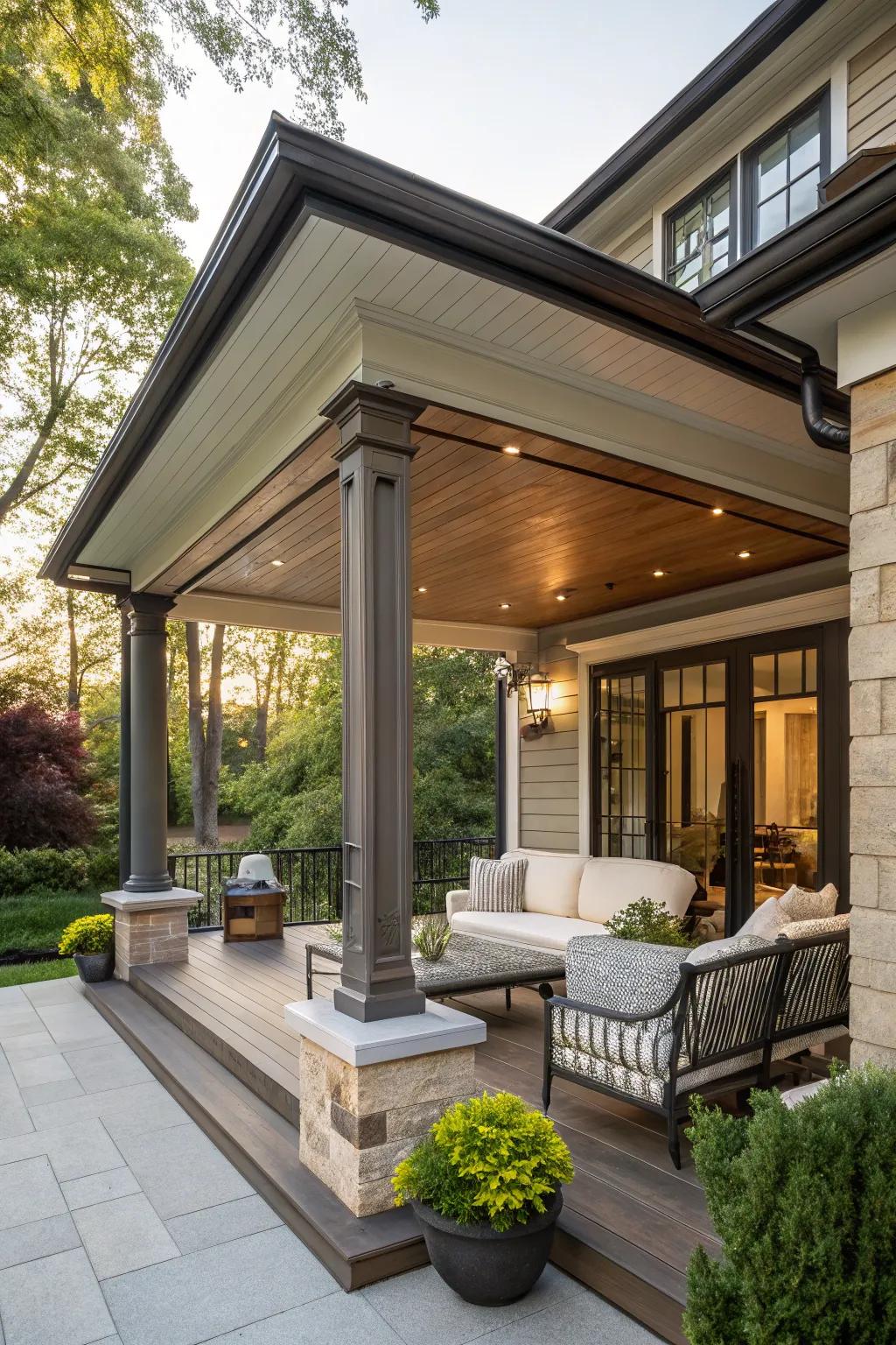 A streamlined roof extension for permanent shade.