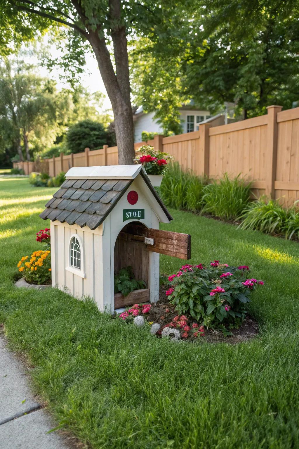 An endearing kennel mailbox that pays homage to furry companions.