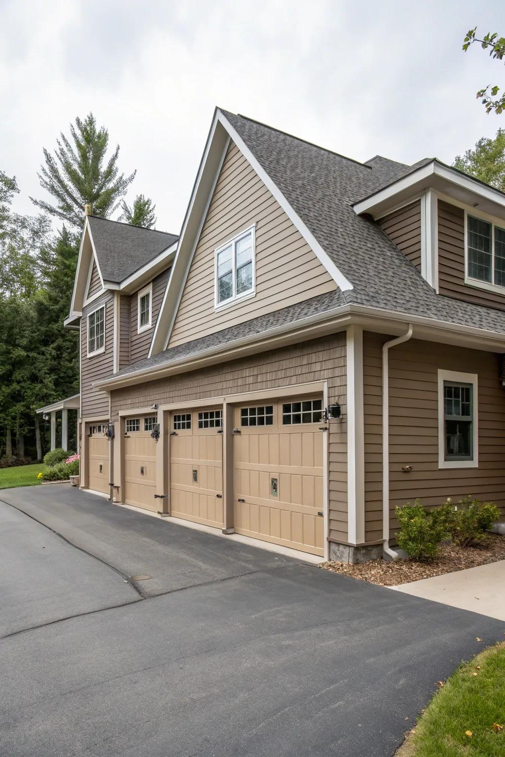 An appealing match of garage and home aesthetics.