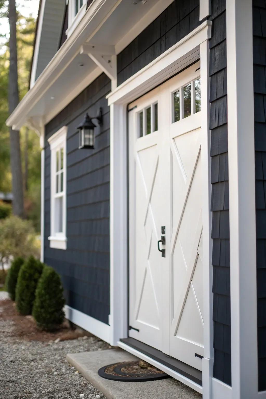 Contrasting trims highlight the door's architectural features.