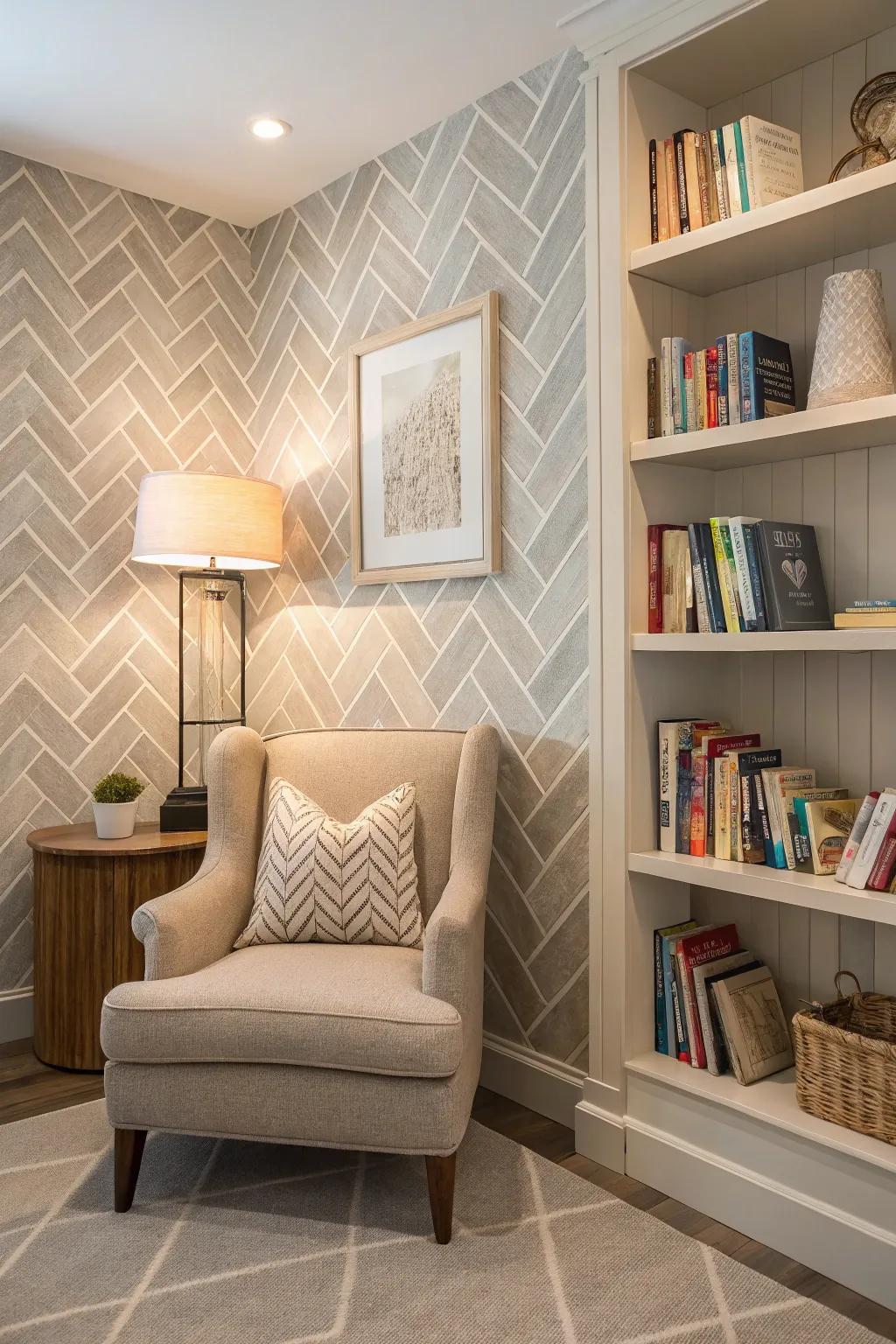 Infuse texture and measurement utilizing herringbone patterns.