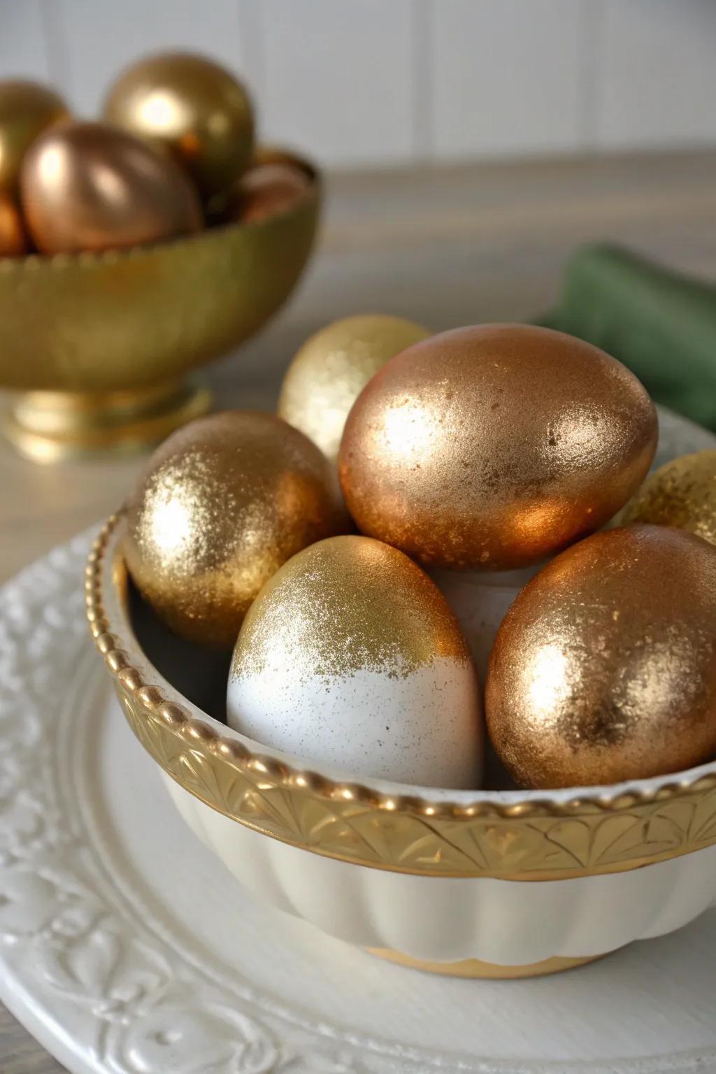 Gilded eggs exhibiting a gradient impression provide a sophisticated variation.