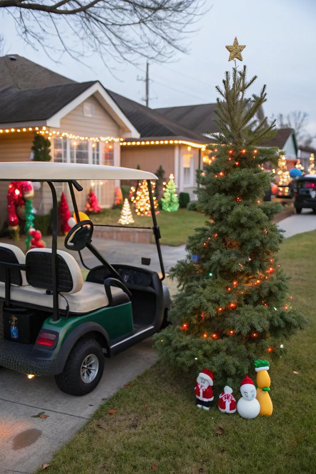 Transporting the Christmas tree along for the ride.