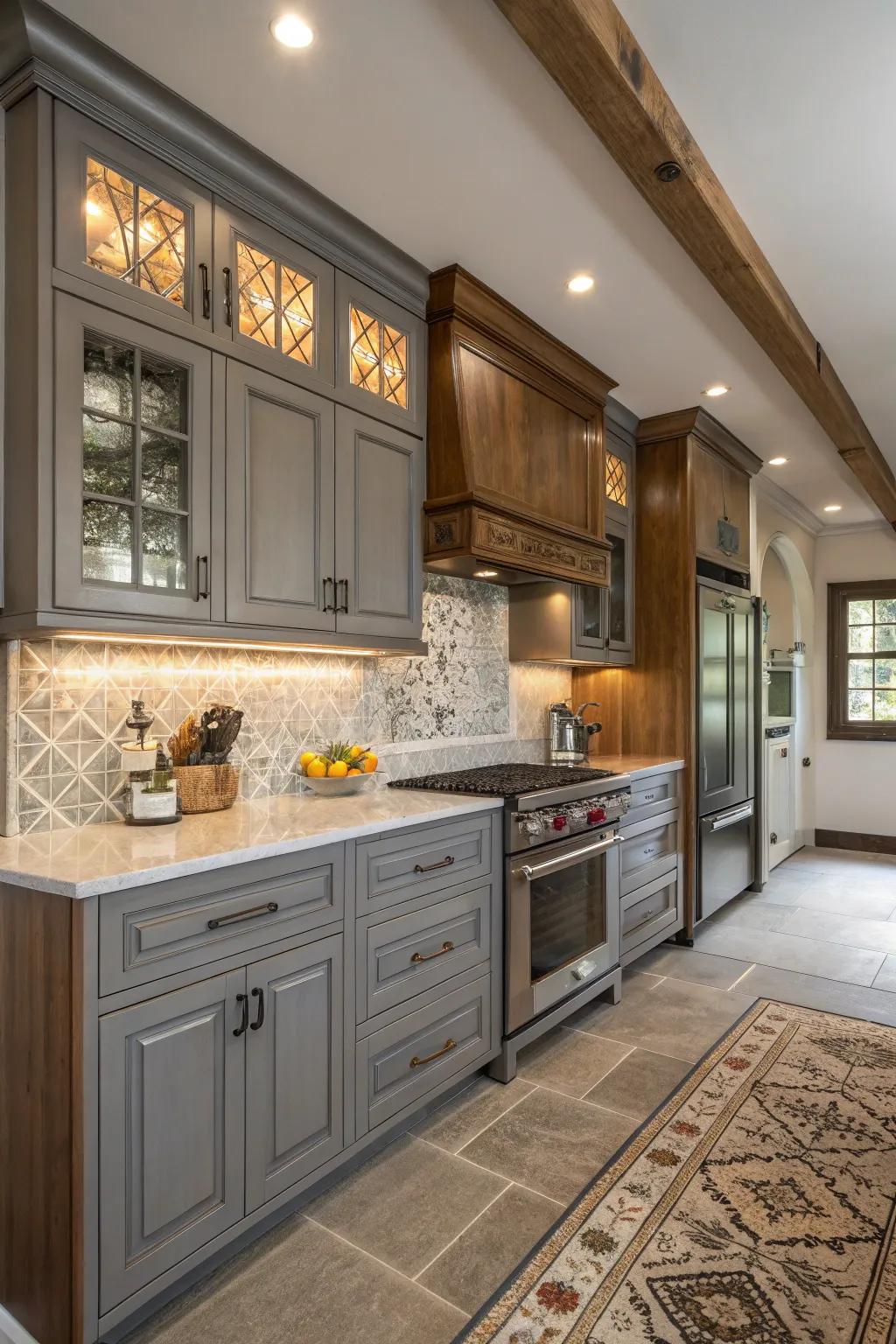 A transitional kitchen highlighting the versatility of gray cabinets.