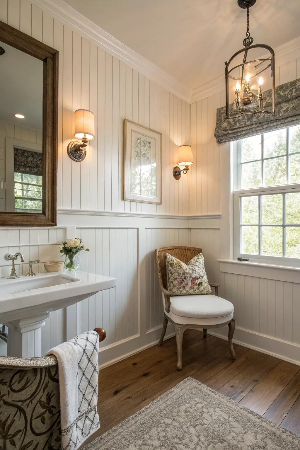 Shiplap imparts a spa-esque sophistication upon this ablution.