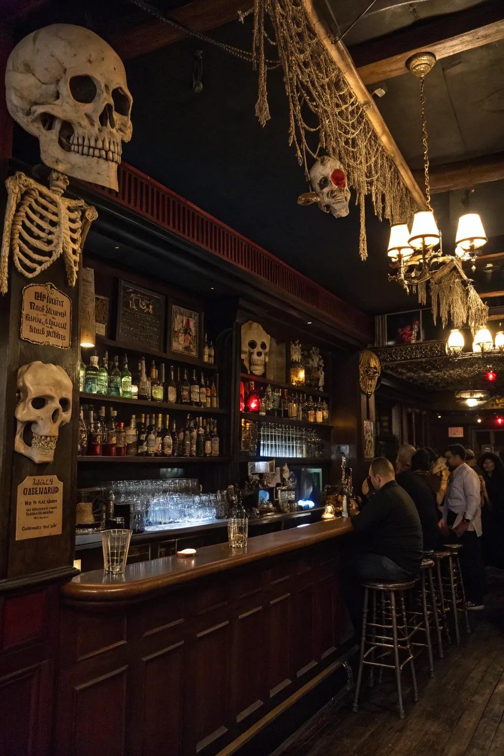 Include a traditional accent with craniums and skeletons.