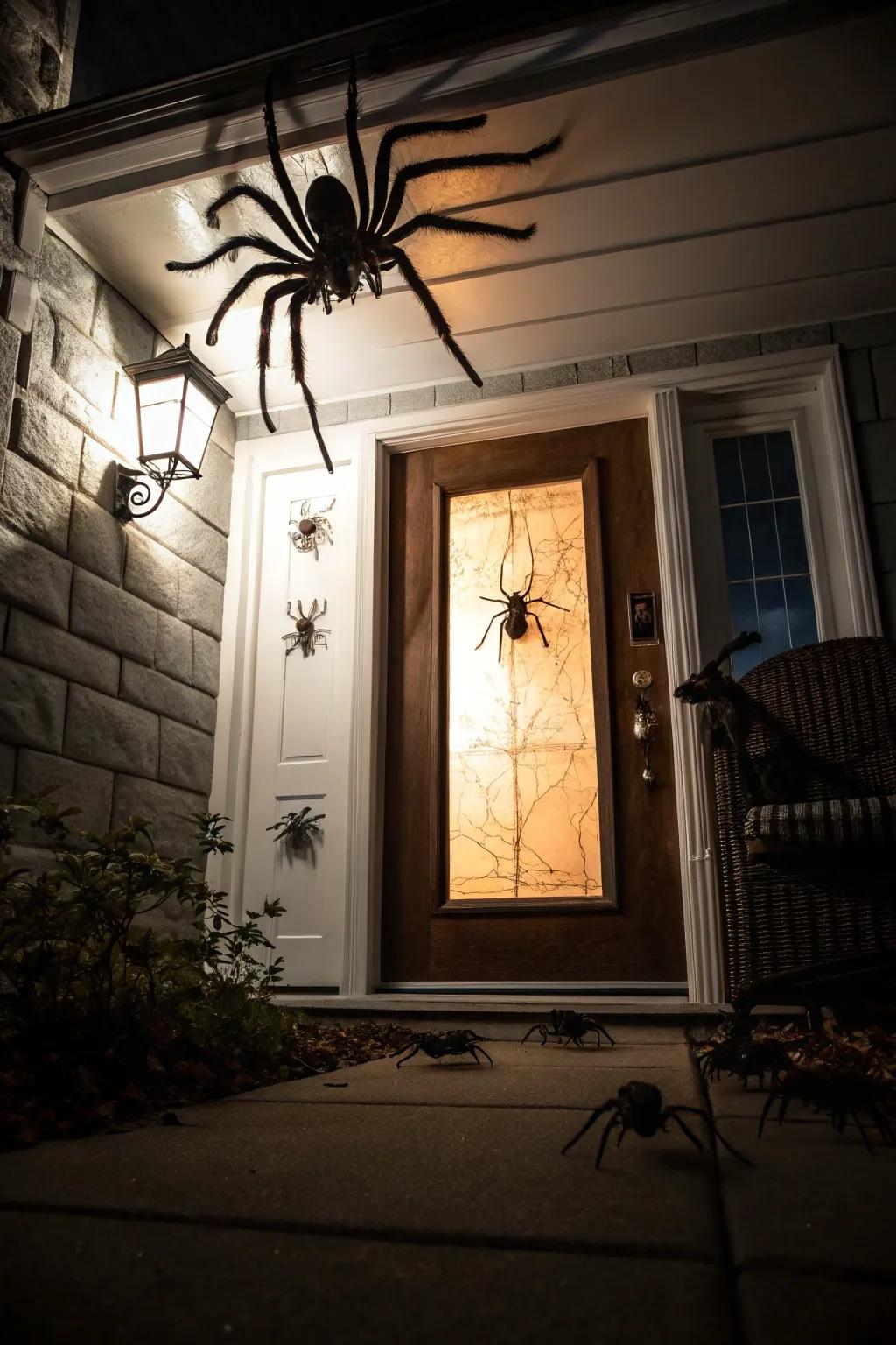 A giant spider makes for a dramatically spooky entrance.