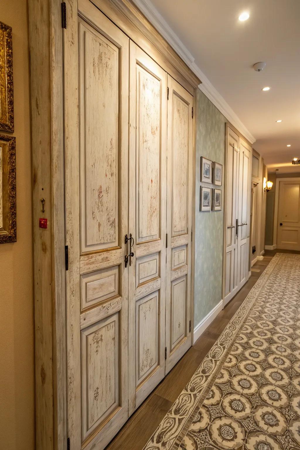 Appreciate history through rustic vintage closet doors.