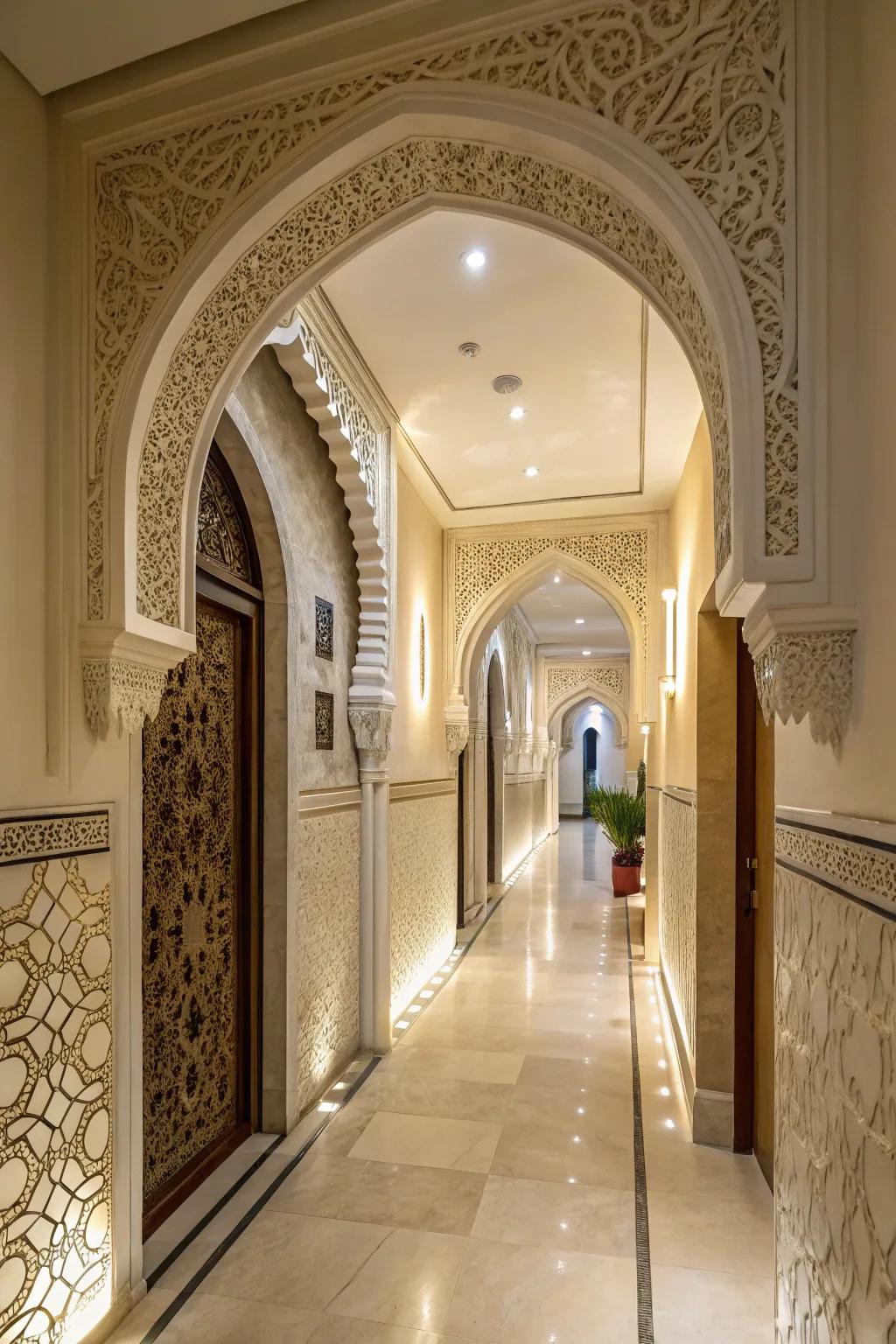 Emphasizing structural aspects contributes individuality to your hallway.