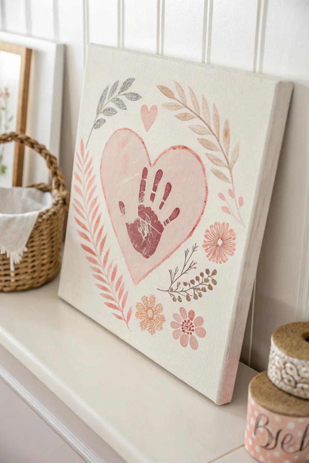 Imbue the essence of affection through a mere yet elegant handprint heart, impeccable for cherishing those prized instances.