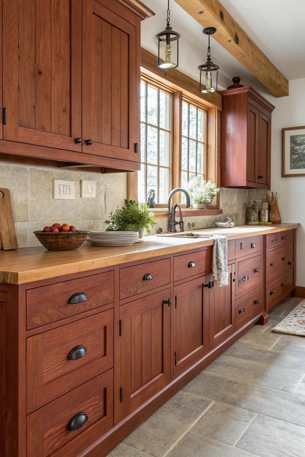 Country wooden hardware for a seamless, natural appearance.